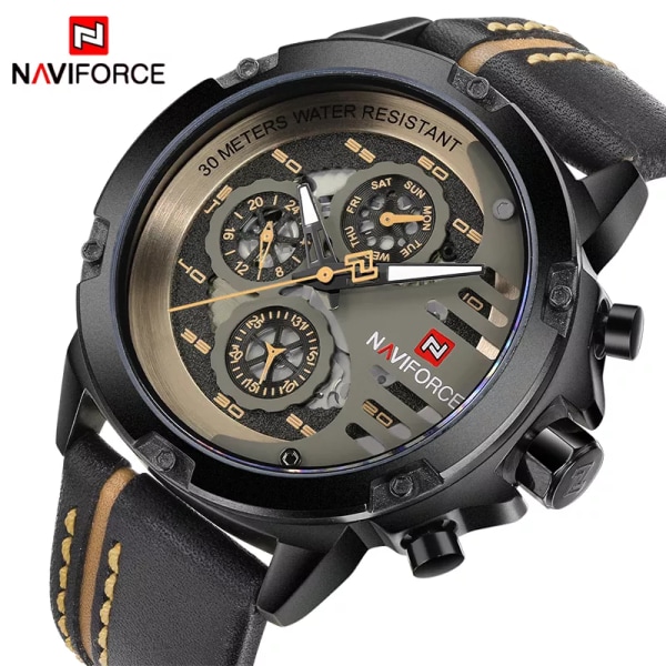 NAVIFORCE Herrklockor Toppmärke Lyx Vattentät 24-timmarsdatum Quartz Watch Man Läder Watch Herr Vattentät klocka BWB BOX