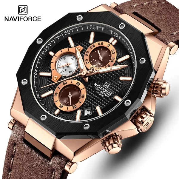 Nya NAVIFORCE klockor Top Lyx Märke Sport Watch Läder Vattentät Business Mode Kronograf Armbandsur Auto Date RG BE O