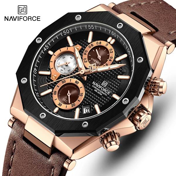 Nya NAVIFORCE klockor Top Lyx Märke Sport Watch Läder Vattentät Business Mode Kronograf Armbandsur Auto Date S B B