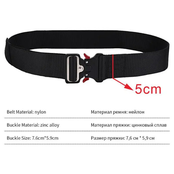 5,0 cm brett armébälte taktiskt militärt nylon midjebälten Quick release Jaktträning Stark metallspänne polis 5cm(wide)black A 125cm