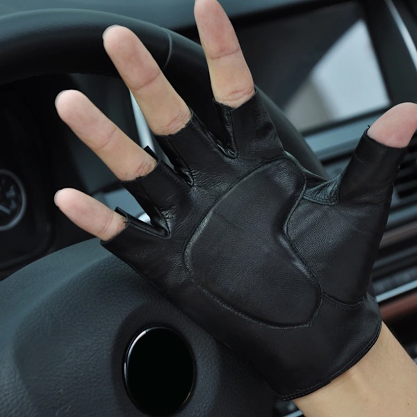 Fingerlösa motorcykelhandskar i läder Cykel Motocross Gym Mtb Taktiska arbetshandskar Körhandskar Herr Skyddsutrustning Moto Utrustning Black L