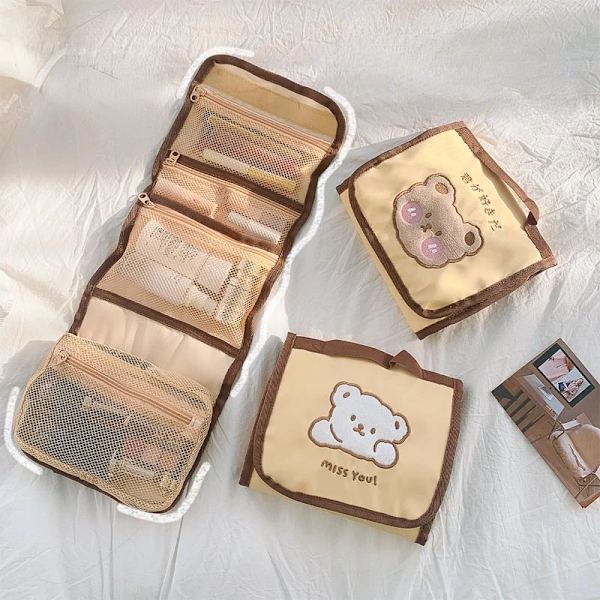 Björn Sminkväska Kvinnor Smink Hängande toalettartiklar Organizer Resesmycken Vik kosmetiska borstar Tvättsatser Case Fodral Three Bear