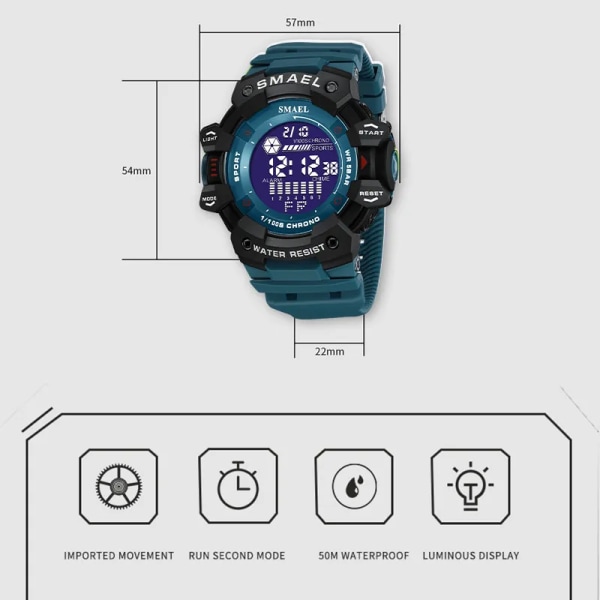 Watch Militär Vattentät SMAEL Watch Army led Digital handledsstoppur för män 1802 relogio masculino klockor 8050BLACKWHITE