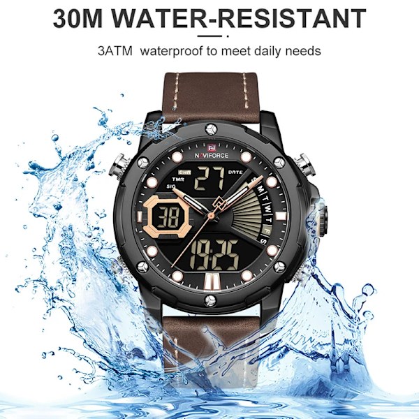 NAVIFORCE Watch Topp Lyxmärke Mode Sport Armbandsur LED Analog Digital Quartz Man Klocka Vattentät Relogio Masculino Coffee