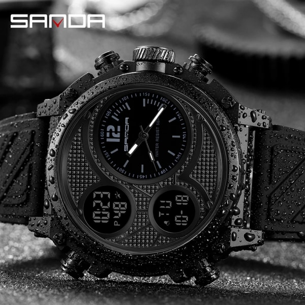 SANDA LED Digitala Sportklockor 50m Vattentät Elektronisk Armbandsur Tregångsvisning Quartz Watch for Herr Väckarklocka 3002 blue