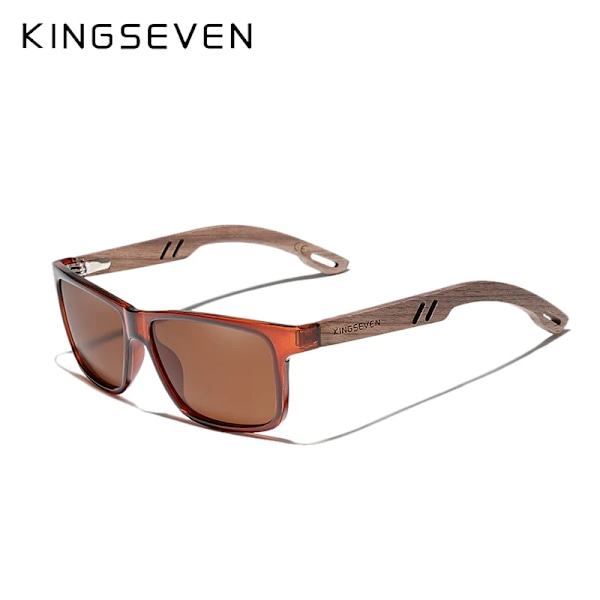 KINGSEVEN Brand TR90+Natural Walnut Trä Solglasögon Herr Dam Polarized UV400 Lins Retro Glasögon Förstärkta gångjärnsglasögon Brown Walnut Wood Original