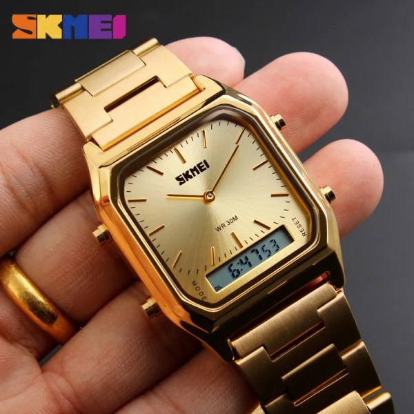 SKMEI Mode Casual Watch Herr Digital Dual Time Sports Chronograph 3bar Vattentät Quartz Armbandsur relogio masculino 1220 Black with box