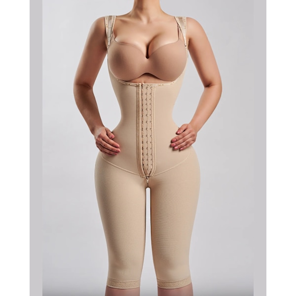 Ny helkroppsformande Faja med dragkedja Slimmande slida Kvinna Platt maggördel Timglas - Knälånga Shapewear Khaki XS