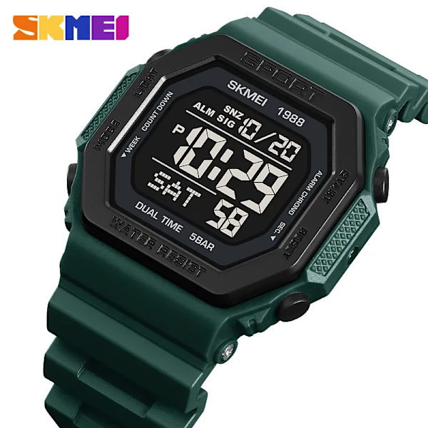 SKMEI Fashon Bakljus Digitala Sportklockor Herr Military Countdown Chrono Armbandsur 5Bar Vattentät Väckarklocka reloj hombre Army green