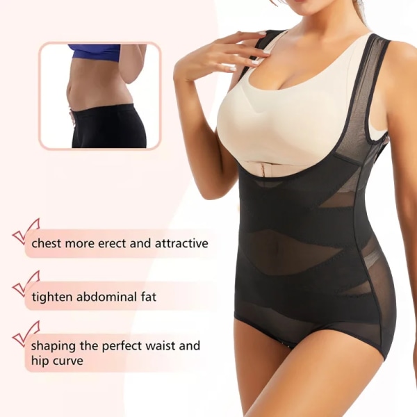 Kvinnor Bodysuit Trosor Helkroppsformare Underkläder Seamless Sexig Magkontroll Shapewear Mesh Bantning Platt Mage Underbyst Korsett Black M 40-48kg