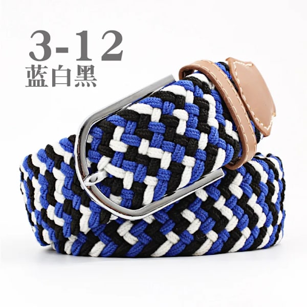 Unisex elastiskt tyg vävt Casual bältesnål Spänne Expanderbart flätat stretchduk Enkelt och snyggt fritids män kvinnor bälte FB blue white black 3.3cmX107cm