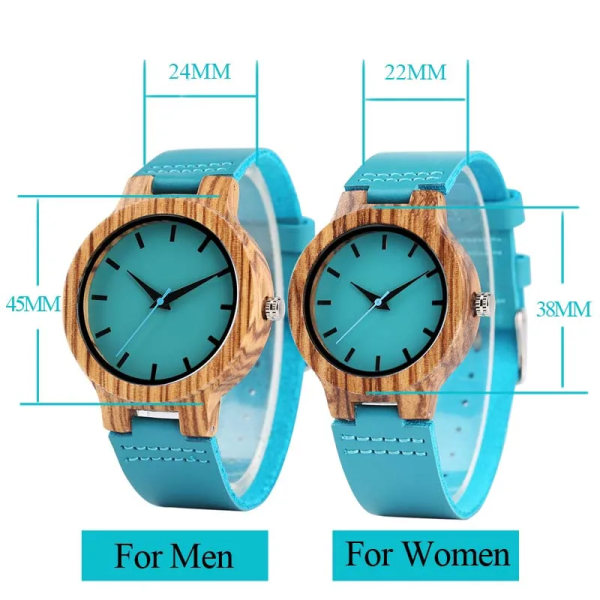 Top Lyx Royal Blue Wood Watch Quartz Armbandsur 100 % naturlig bambu Klocka Mode Läder Alla hjärtans dag Bästa presenterna 2020 NYHET Women Size