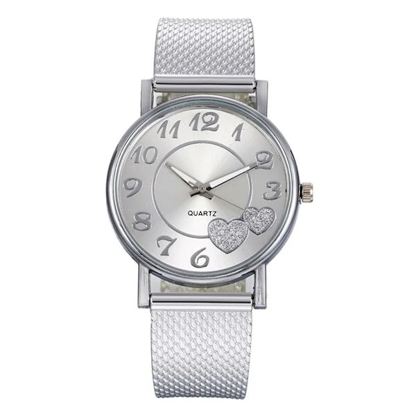 Mode Watch Damklocka Silver Heart Dial Silikon Mesh Armbandsur Reloj Mujer Montre Femme Watch 2022 Silver