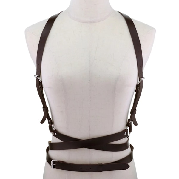 Europeisk och amerikansk PU Korsett Midjebälte Bröstrem Personlighet Trend Kroppssele Rem Sexig Sling Punk Gothic Bälte dark brown One size