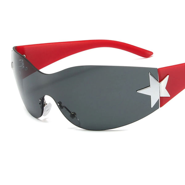 Barn Lyx Punk Sport Båglösa Solglasögon UV400 Pojkar Flickor Y2K Stars Goggles Solskydd Glasögon Modeglasögon för barn red gray