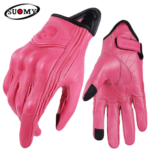 Suomy Sommar Brun Motorcykelhandskar Fingerlösa Getläder Moto Åkhandske Halv Finger Retro Herr Dam Motorcykel Halv Handske SU14 Pink M