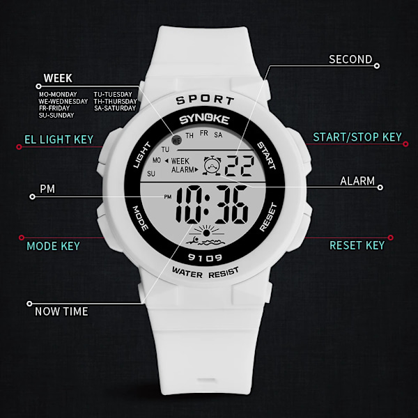 PANARS Mode Damklockor Pojkar Flickor Studenter Digital Sport Watch 50m Vattentät Armbandsur Alarm Relogio Feminino White