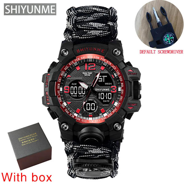 Utomhus Survival Military Watch Vattentät Multifunktionell Survival Kit Militär Taktisk Paracord Watch Compass Watch Red with box