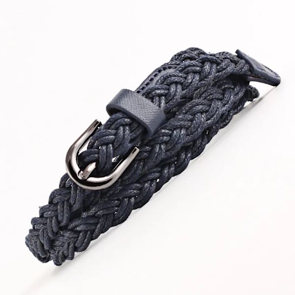 Mode Damer Livligt Flätat Casual PU-läder Smalt tunnt spänne Midjebälte Candy Skinny Midjeband Bälte för kvinnor dark blue 103cm