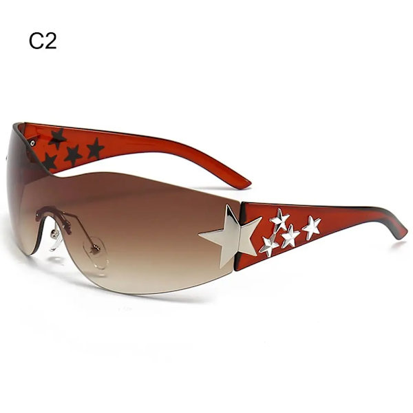 Y2K Solglasögon för kvinnor Män Trendiga båglösa Star Punk One Piece Goggles Oversized Wrap Around Solglasögon 2000-talsglasögon UV400 Solglasögon B-C2