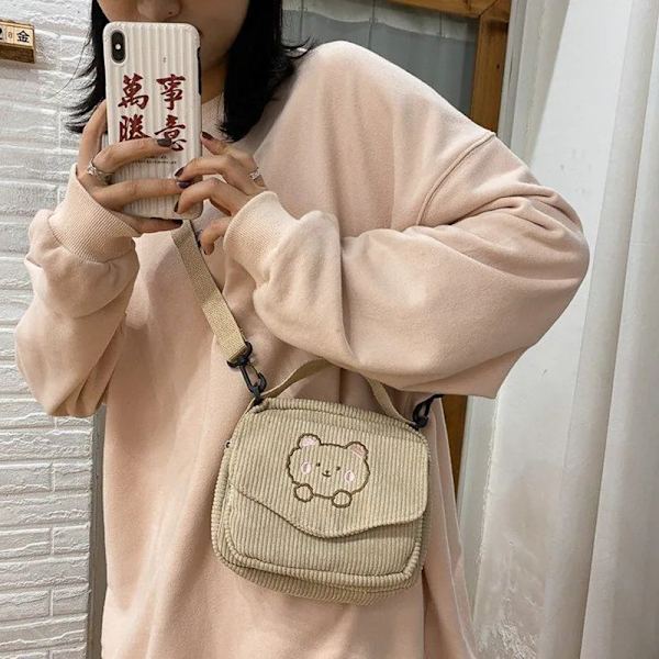 Heta kvinnor Canvas Dragkedja Preppy Style Student Tote Shoulder Messenger Bag Liten Manchesterväska Reseväska Handväska Beige