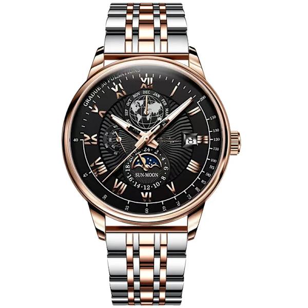 Herrsportklockor för män Business rostfritt stål kvartsarmbandsur Man Lyxmärke Man Luminous Clock Klockor Reloj Hombre Steel Rose Black