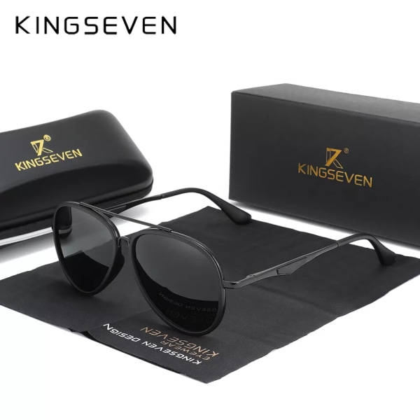 KINGSEVEN 2022 Brand Classic Pilot Polarized Solglasögon Herr Körning Man Solglasögon Glasögon UV-blockerande Oculos N7936 Black Gray Original