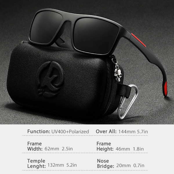 KDEAM Ultra Light rektangulära fotokromatiska solglasögon herr polariserad TAC 1,1 mm tjocklek lins UV400 solglasögon dam kat.3 CE C8 Photochromic Skull Zipper Case