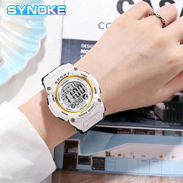 Mode Lyx Dam Klockor 50M Vattentät Utomhussport Elektrisk klocka Multifunktionell Dam Digital Watch reloj hombre white