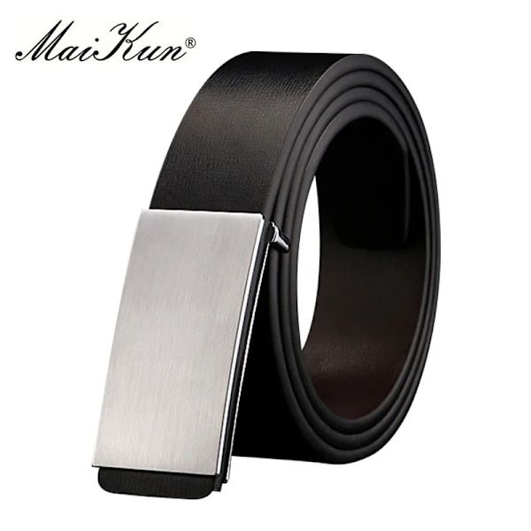 Maikun-bälten för män Högkvalitativt slätt spänne syntetiskt läder herrbälte Moderiktigt mäns bälte för jeans Silvery Buckle(.977) 100cm(.977)