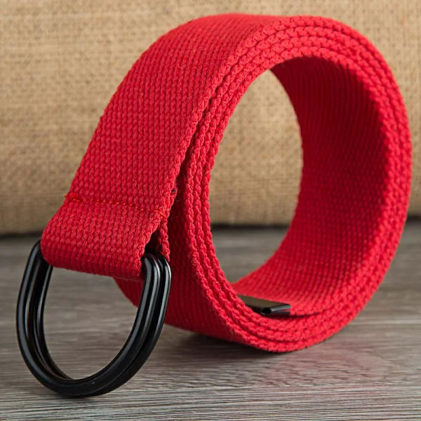 2023 Nytt taktiskt canvasbälte högkvalitativt kvinnor män dubbla D-ringspänne midjeband Casual canvas kvinnligt bältetyg ​​för jeans Red 110cm