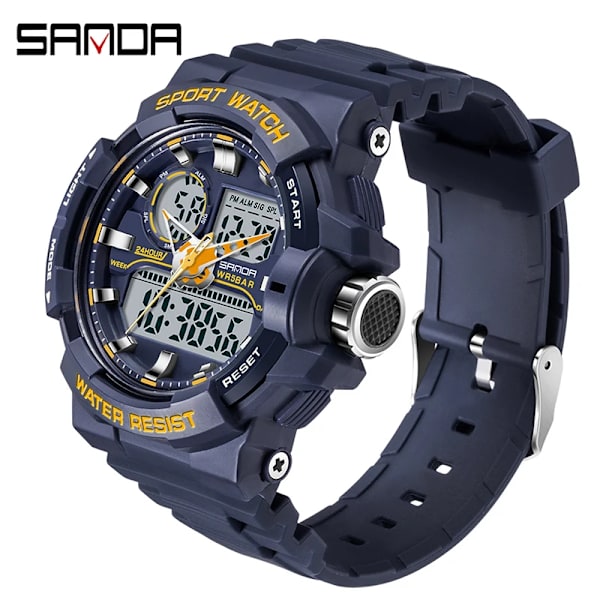 SANDA Vattentät watch Herrklocka LED Digital Quartz Watch Top Märke Lyx Herr G style Luminous Watch Relogio Masculino Royal blue