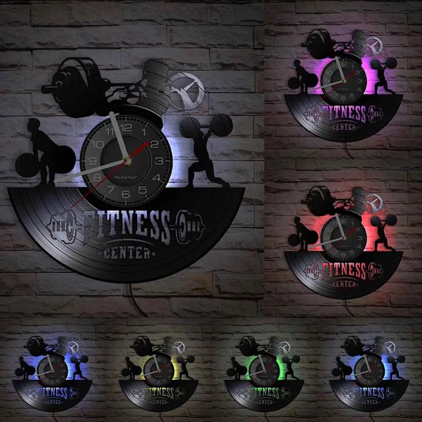 Bodybuilding Väggklocka Tillverkad av Äkta Vinylskiva Träning Tyngdlyftning Gymutrustning LED Bakgrundsbelysning Modern Klocka Till Kroppsbyggare With LED(.102)