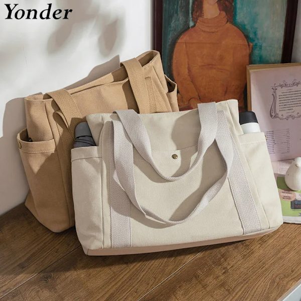 A4 Stor kvinnlig tygväska Canvas Tyg Axelväska Dam Stor Casual Canvas Bag Handväskor för kvinnor Skola Tonåring Damer Dark Gray