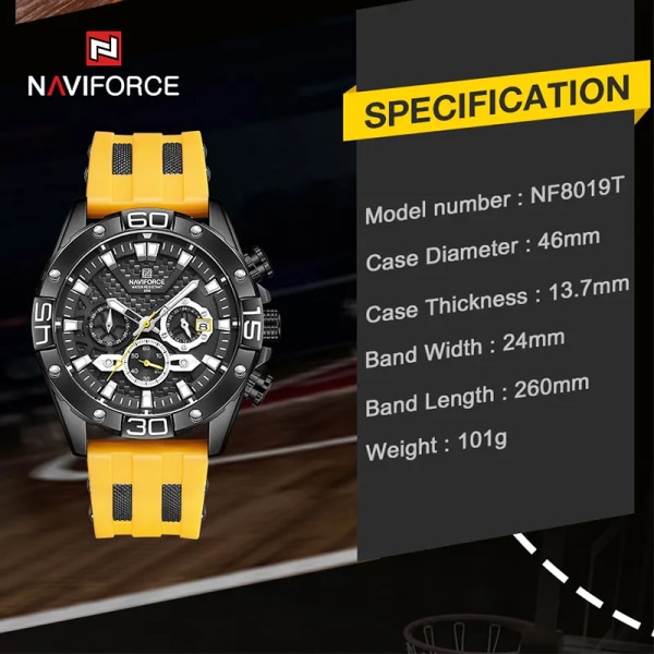 NAVIFORCE Lyxklockor för män Mode Silikonrem Militär Vattentät Sport Kronograf Quartz Armbandsur Klocka med datum BBO