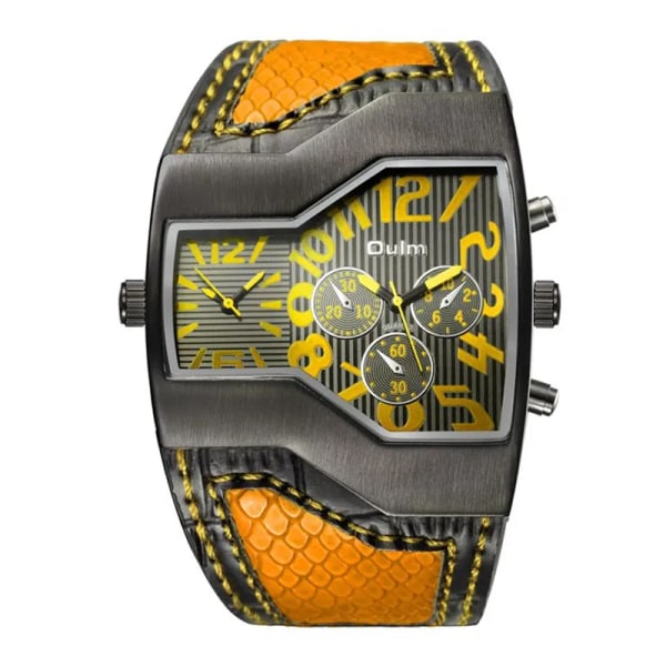 Oulm HP1220 Watch Personlig rem Big Dial Klockor Herr Watch utomhus Lyx Herr Quartz Armbandsur reloj hombre Yellow