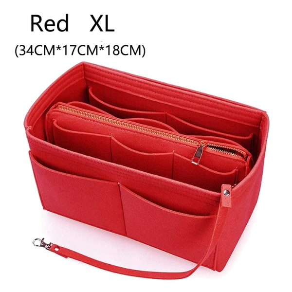 TINBERON multifunktionell sminkförvaringsväska med stor kapacitet Filttygsväska Reseinsats Bärbar väska i väska Kosmetikväska Red XL