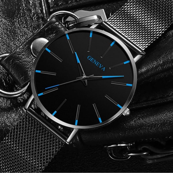 2023 Geneva Minimalist Watch Herr Ultra Tunn Blå Rostfritt stål Mesh bälteklockor Man Business Casual Quartz Watch L Black Blue