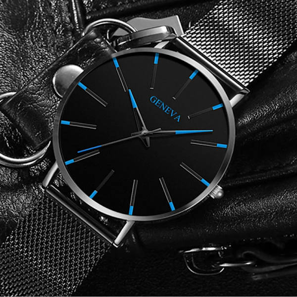 2023 Geneva Minimalist Watch Herr Ultra Tunn Blå Rostfritt stål Mesh bälteklockor Man Business Casual Quartz Watch L Black Red