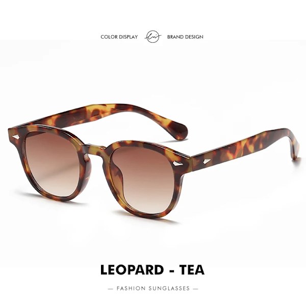 LM Fashion Johnny Depp Style Runda solglasögon Klartonad lins Dam Solglasögon Män TONY Blue Eyewear Ocean Lens UV400 Leopard-TEA Follow Picture