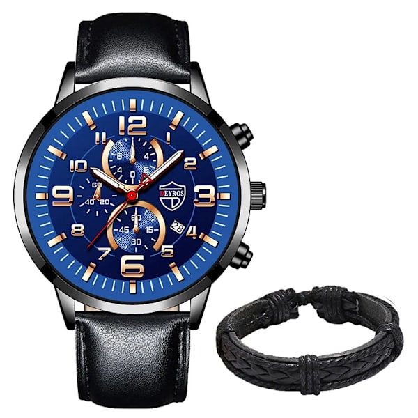 Herrklockor Rostfritt stål Läder Quartz Armbandsur Man Business Watch Watch Datum Lysande Man Casual Armband Klocka As shown 9
