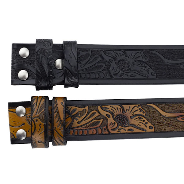 Äkta läderbälte för man utan spänne 3,8 cm bredd Cowskin Tang Grass Cow Eagle Mönster Western Cowboy-bälte Red-brown 100cm