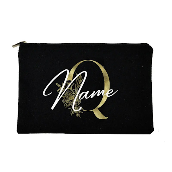 Personliga initialer Sminkväska Brudtärna Maid of Honor Semester Canvas Monogram Kosmetisk påse Bröllop möhippa Present Q