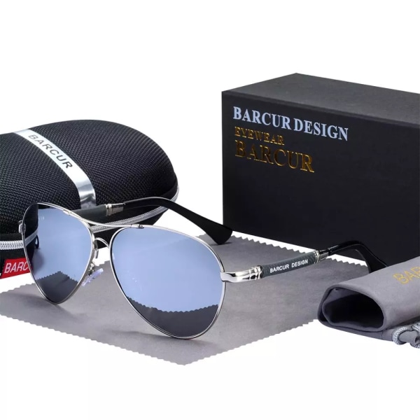 BARCUR Design Solglasögon i titanlegering Polariserade Solglasögon för män Dam Pilot Gradient Glasögon Spegelskydd Oculos De Sol Silver BARCUR
