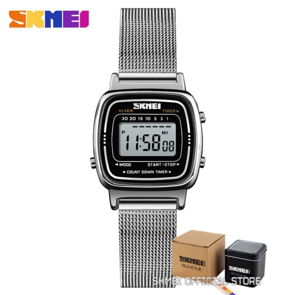 SKMEI Mode Watch Dam Toppmärken Lyx 3Bar Vattentät Damklockor Liten urtavla Watch Relogio Feminino 1252 Belt Silver with box