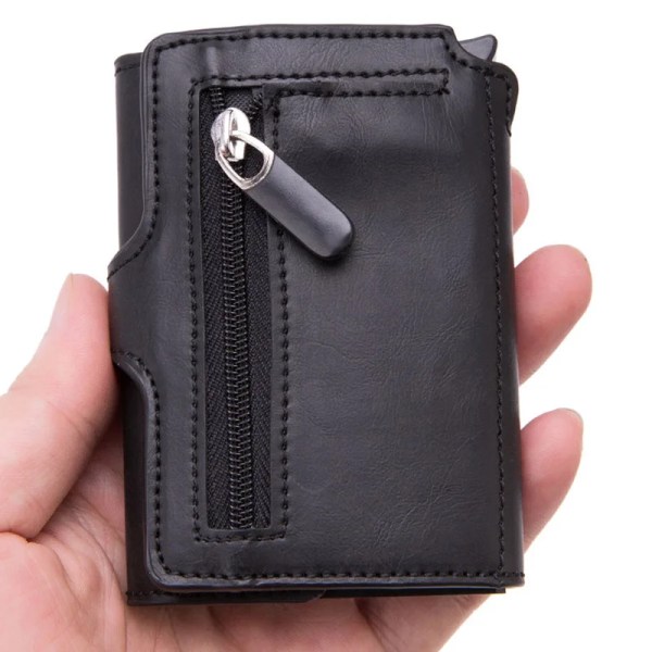 Taihaole Men RFID-knapp kreditkortshållare högkvalitativ metall aluminium auto pop-up RFID ID- case svart plånbok myntväska Black