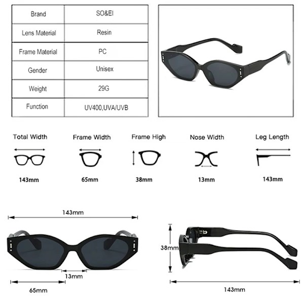 SO&EI Retro Small Cat Eye Polygon Solglasögon Dammode Dubbelfärgsglasögon Män Nitar Solglasögon Skärmar UV400 Blue leopard grey As the picture
