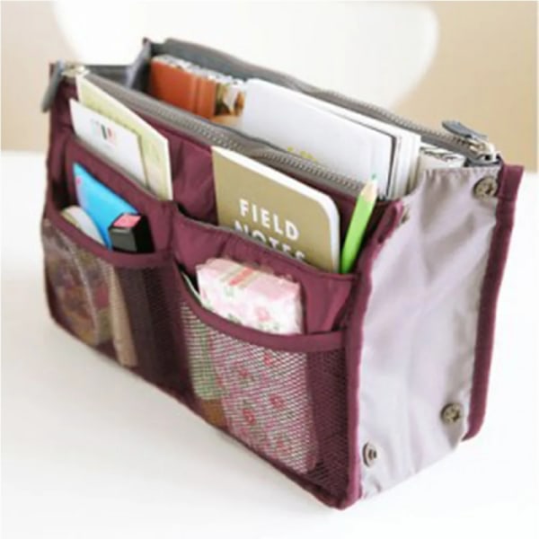 Infoga Nylon Reseskrivbord Organizer För Kosmetika Handväska Stor Liner Lady Box Förvaring Sminkväska Billig Badväska Påse Orange