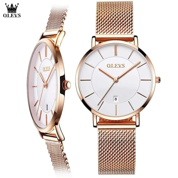 OLEVS 6,5 mm Ultra Tunna klockor för kvinnor Rose Gold Rostfritt stål Vattentät Dam Armbandsur Big Face Quartz Watch Presentbox Rose blue