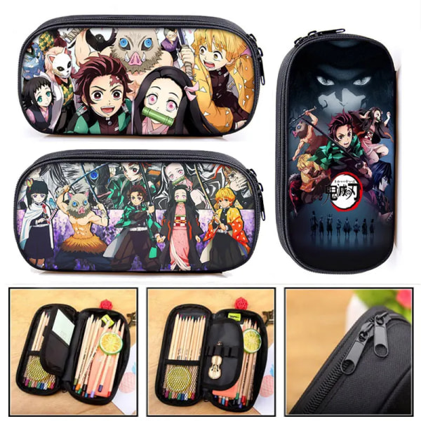 Anime Demon Slayer Kimetsu No Yaiba Canvas Case Pennfodral Dragkedja Sminkväska Pen Brevpapper Väska catoon Pennlåda qbbguimie08